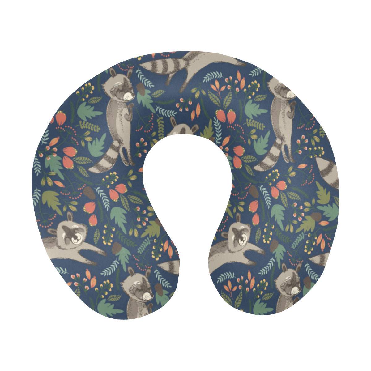 Raccoon Pattern Print Design A02 U-Shaped Travel Neck Pillow