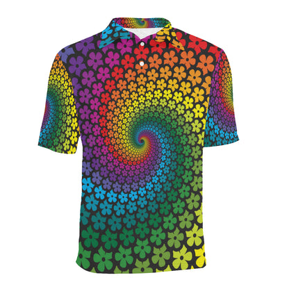 Flower Power Rainbow Spiral Print Men Polo Shirt