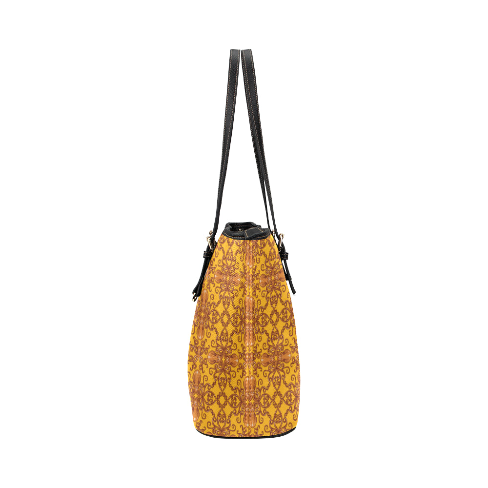 Octopus Background Design Print Leather Tote Bag