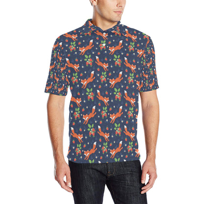 Fox Strawberry Print Pattern Men Polo Shirt