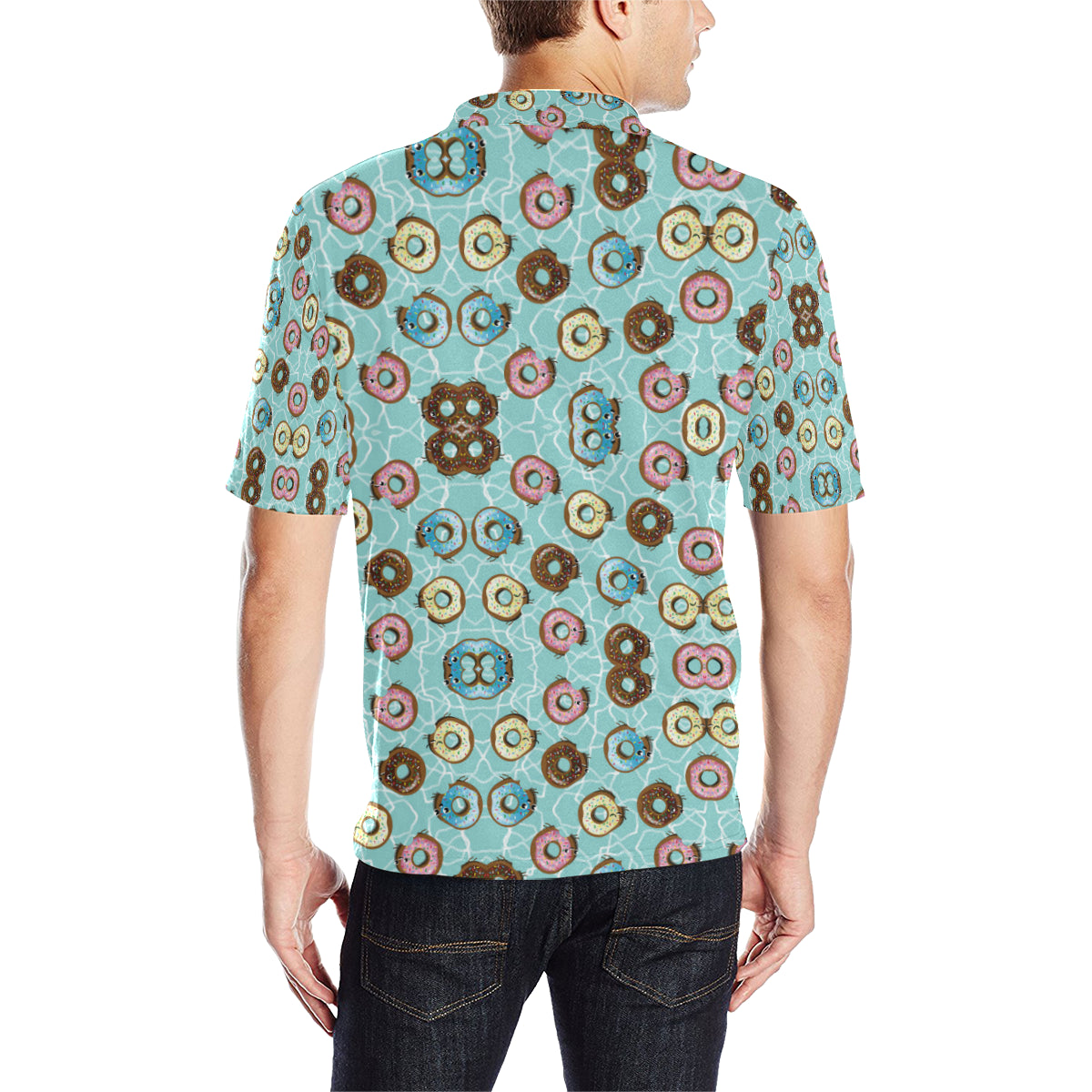 Emoji Donut Print Pattern Men Polo Shirt