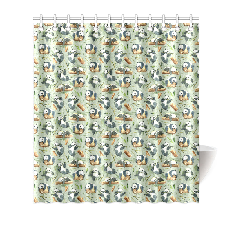 Panda Bear Design Bamboo Print Shower Curtain
