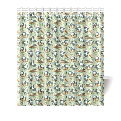 Panda Bear Design Bamboo Print Shower Curtain