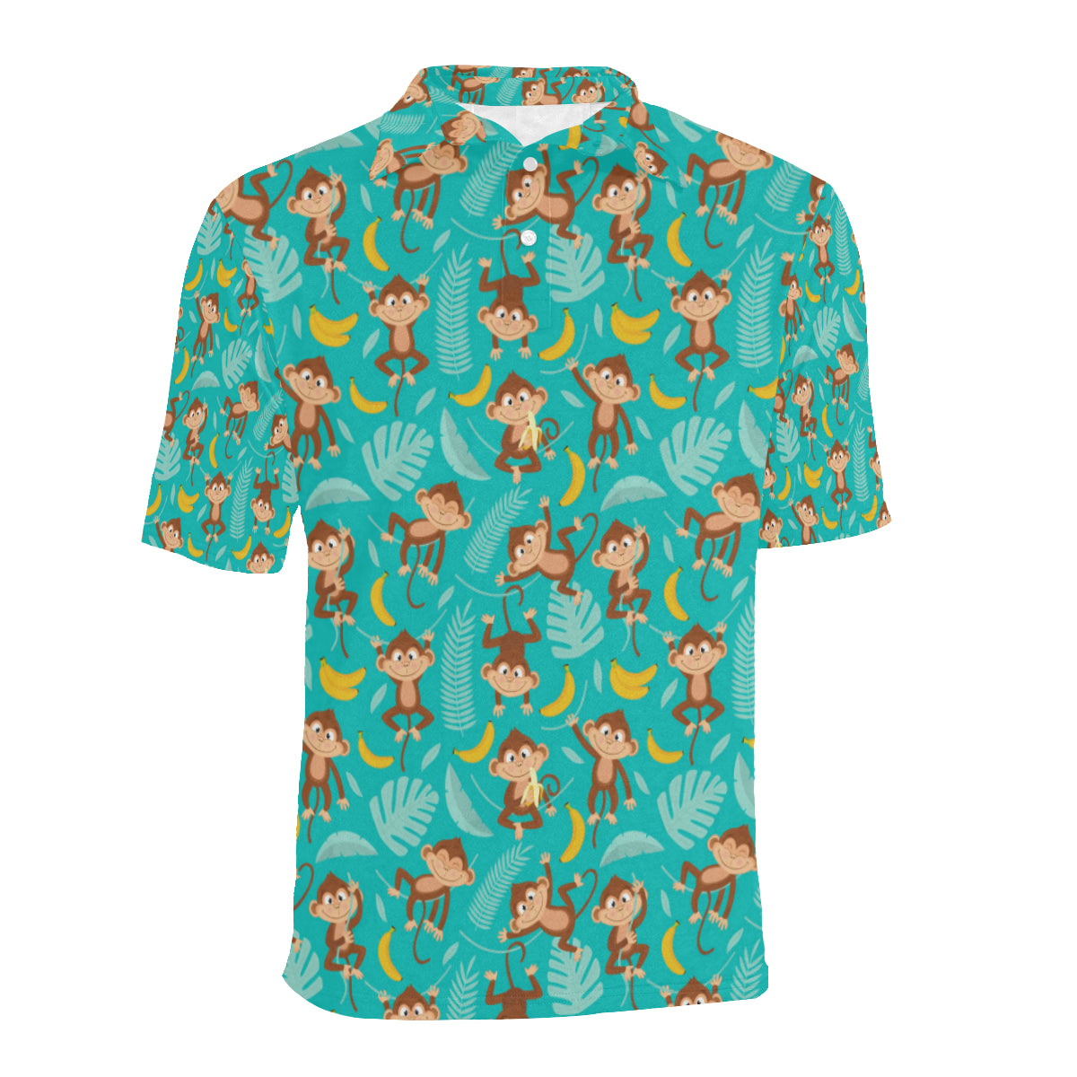 Monkey Happy Design Themed Print Men Polo Shirt