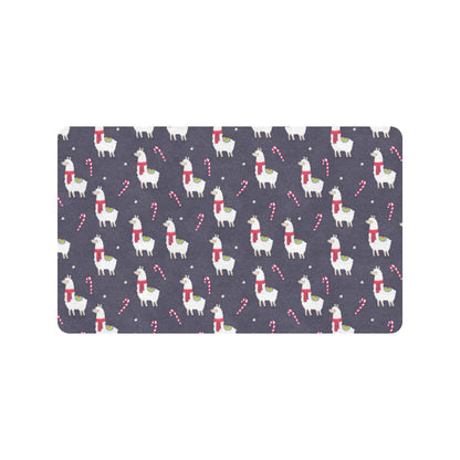 Llama with Candy Cane Themed Print Rubber Doormat