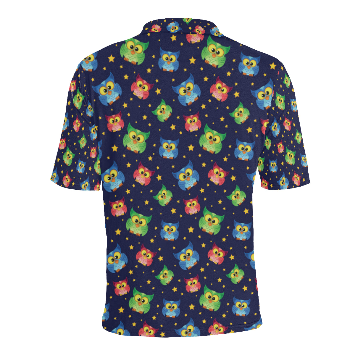 Owl with Star Themed Design Print Men Polo Shirt