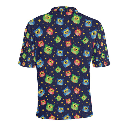 Owl with Star Themed Design Print Men Polo Shirt