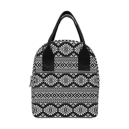 Aztec Black White Print Pattern Insulated Lunch Bag