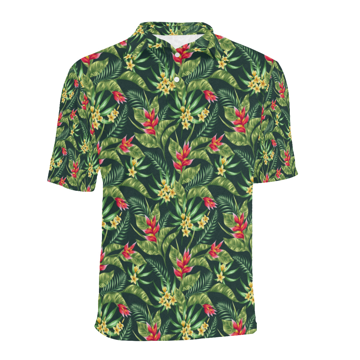Tropical Folower Red Heliconia Print Men Polo Shirt