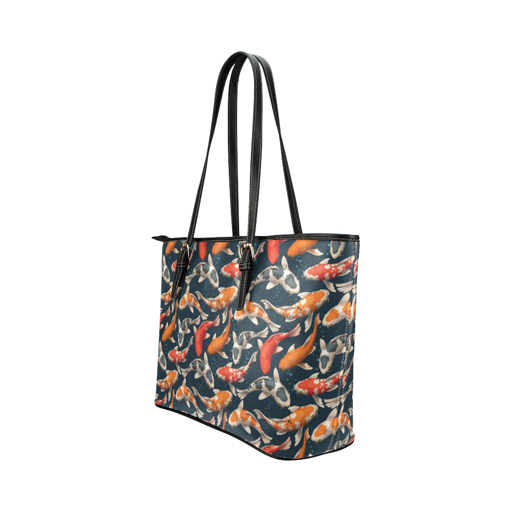 Koi Carp Cute Design Themed Print Leather Tote Bag