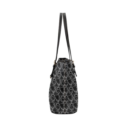 Sun Moon White Design Themed Print Leather Tote Bag