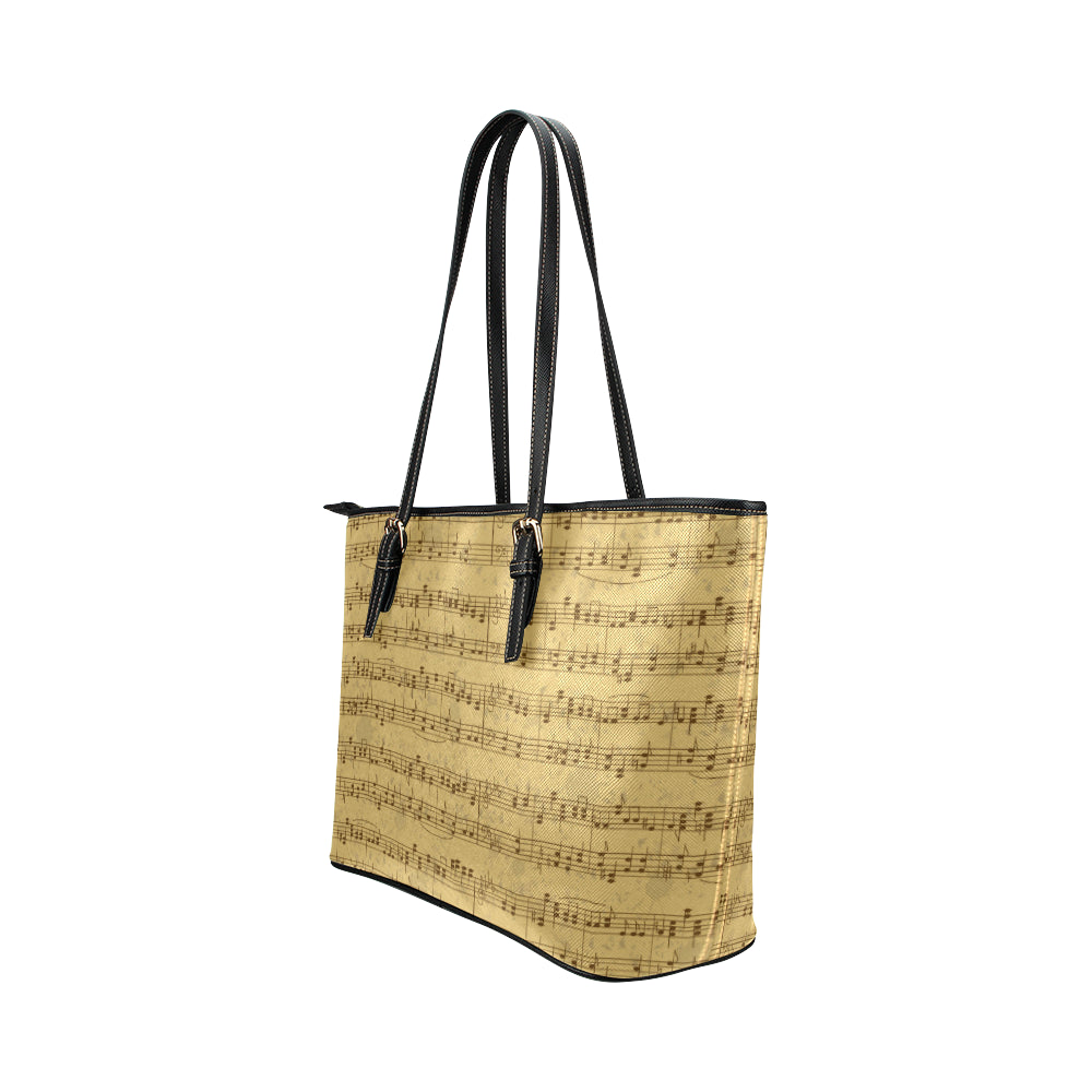 Music Note Vintage Themed Print Leather Tote Bag