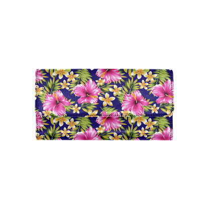 Pink Hibiscus Pattern Print Design HB027 Women's Trifold Wallet