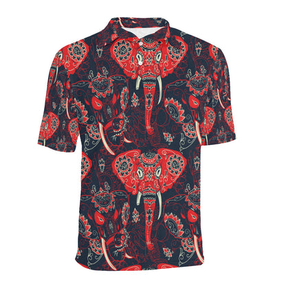 Red Indian Elephant Pattern Men Polo Shirt