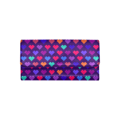 Heart Pixel Pattern Print Design HE03 Women's Trifold Wallet