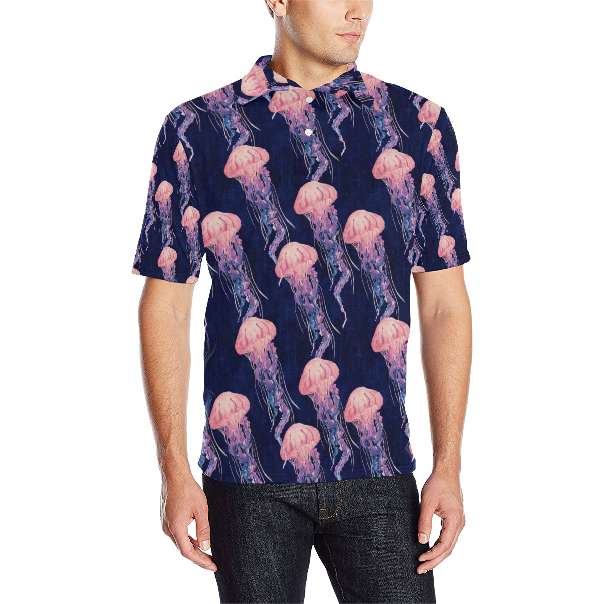 Jellyfish Pattern Print Design 03 Men Polo Shirt