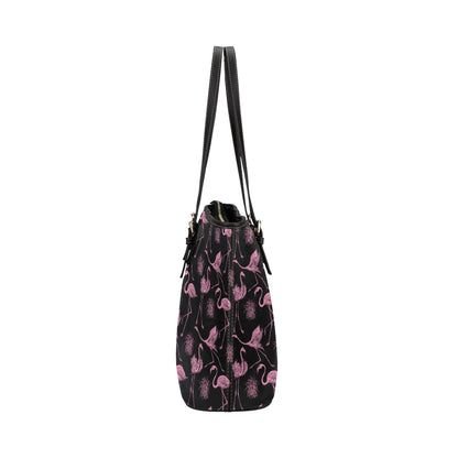 Flamingo Pink Print Pattern Leather Tote Bag