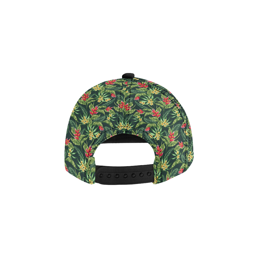Tropical Folower Red Heliconia Print Snapback Cap
