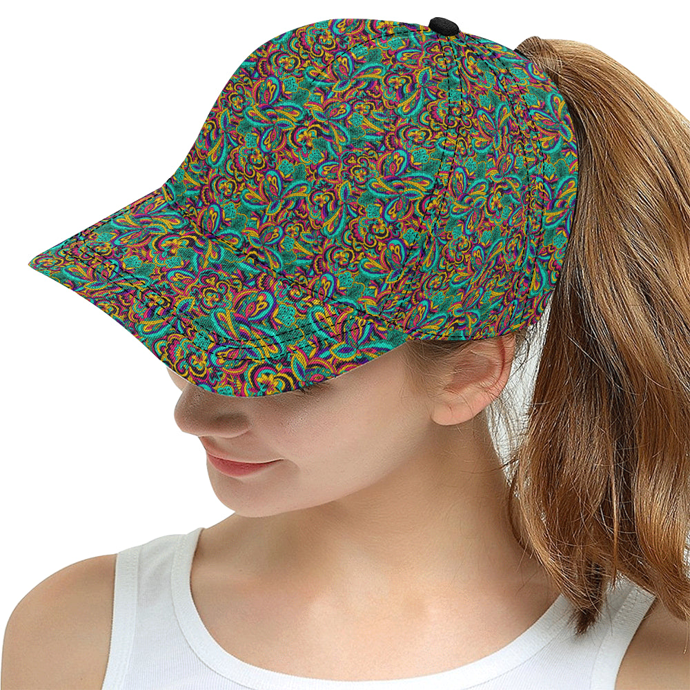 Psychedelic Trippy Floral Design Snapback Cap