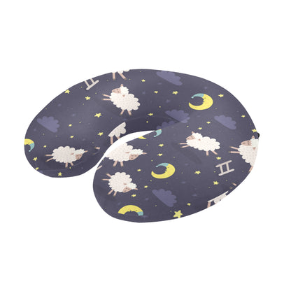 Sheep Night Pattern Print Design 02 U-Shaped Travel Neck Pillow