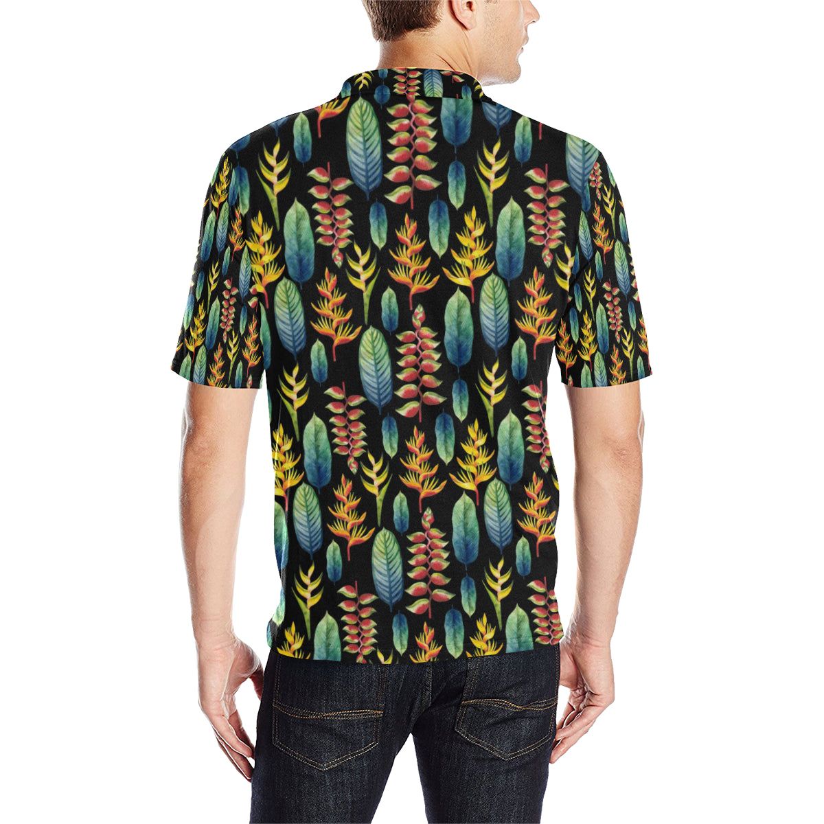 Heliconia Pattern Print Design HL03 Men Polo Shirt