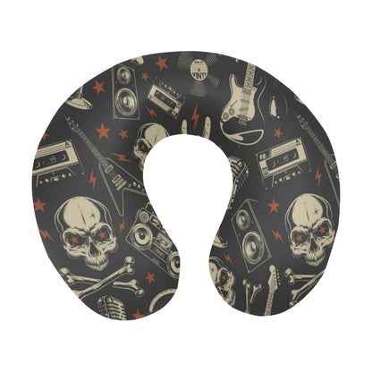 Rock and Roll Skull Pattern Print Design A03 U-Shaped Travel Neck Pillow
