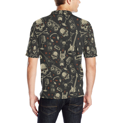 Rock and Roll Skull Pattern Print Design A03 Men Polo Shirt