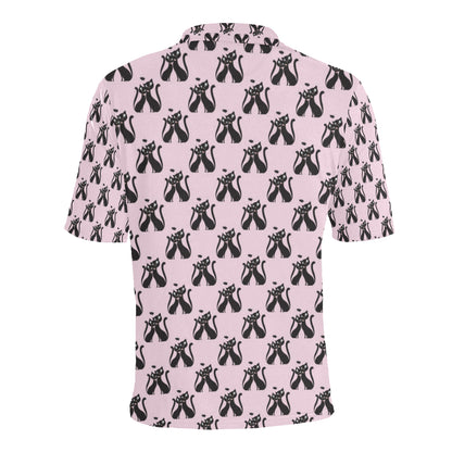 Black Cat Pattern Print Design 01 Men Polo Shirt