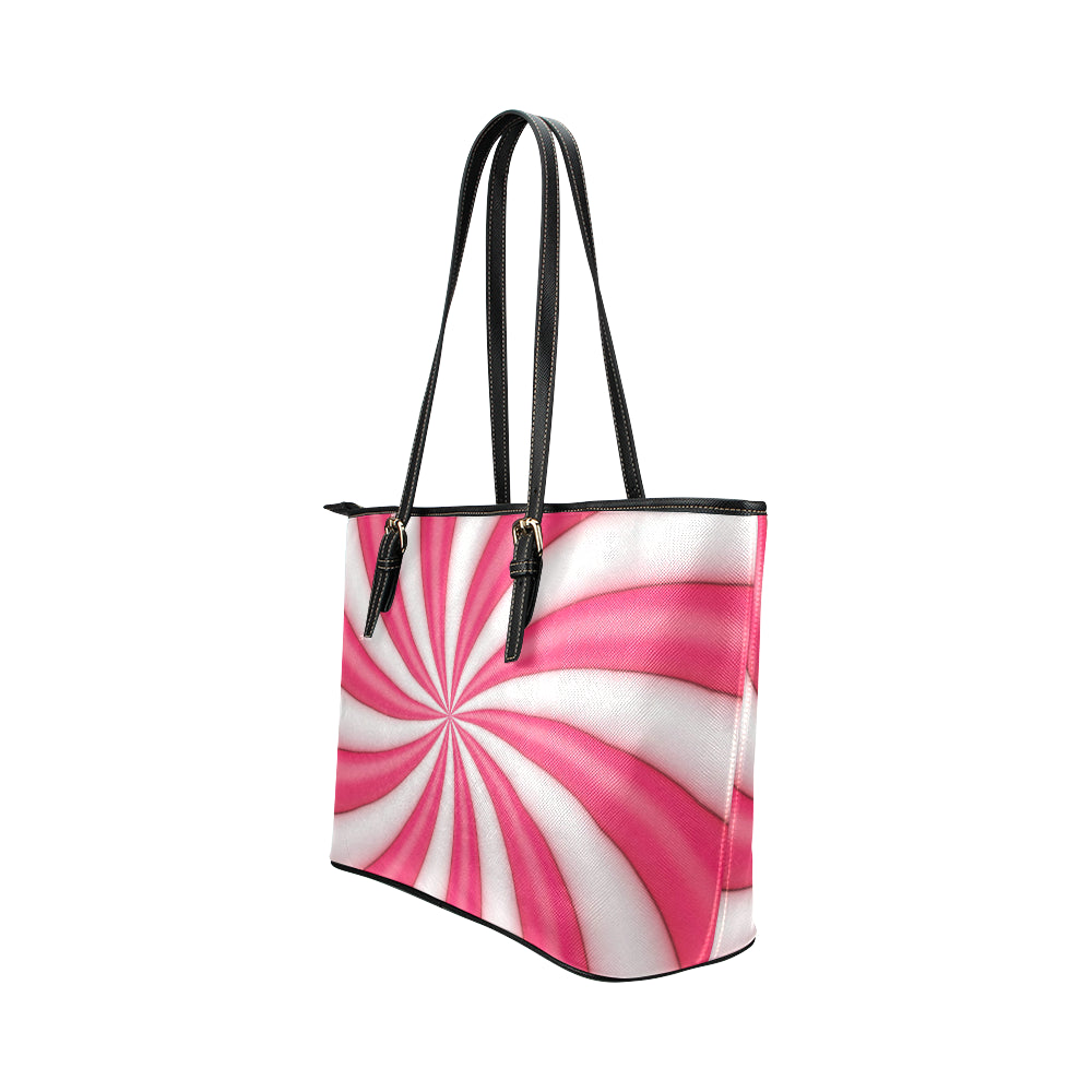 Vortex Twist Swirl Candy Print Leather Tote Bag