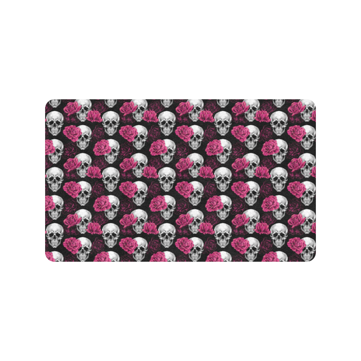 Pink Rose Skull Themed Print Rubber Doormat