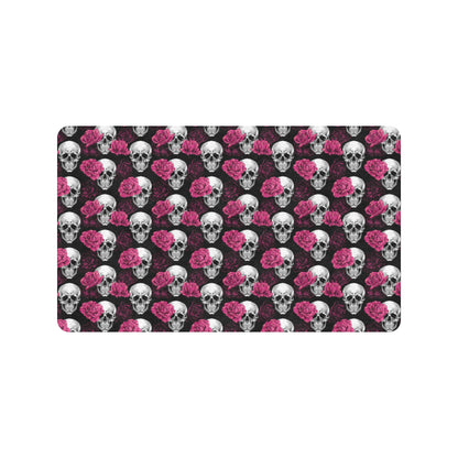 Pink Rose Skull Themed Print Rubber Doormat
