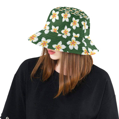 White Plumeria Pattern Print Design PM020 Unisex Bucket Hat