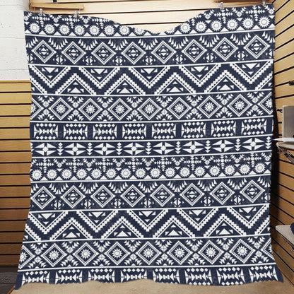 Blue White Tribal Aztec Premium Quilt