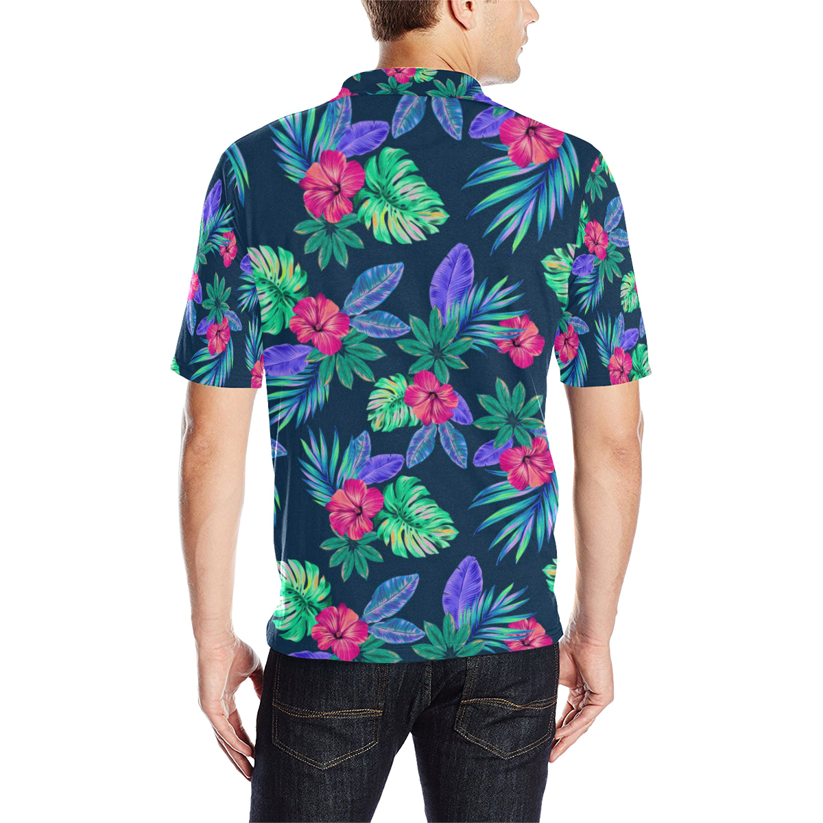 Tropical Flower Pattern Print Design TF09 Men Polo Shirt