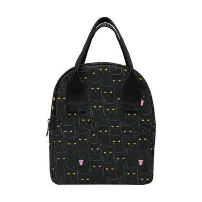 Black Cat Yellow Eyes Print Pattern Insulated Lunch Bag