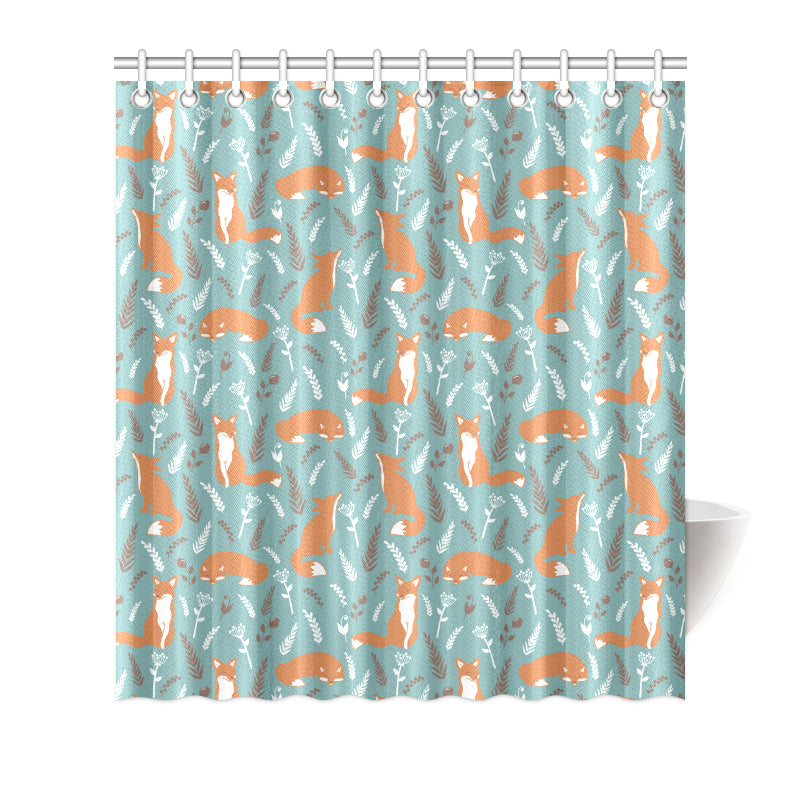 Fox Forest Print Pattern Shower Curtain