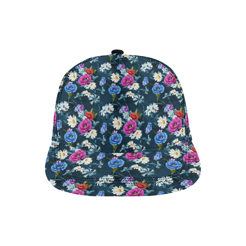 Floral Blue Themed Print Snapback Cap