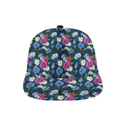 Floral Blue Themed Print Snapback Cap