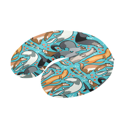 Ferret Pattern Print Design 03 U-Shaped Travel Neck Pillow