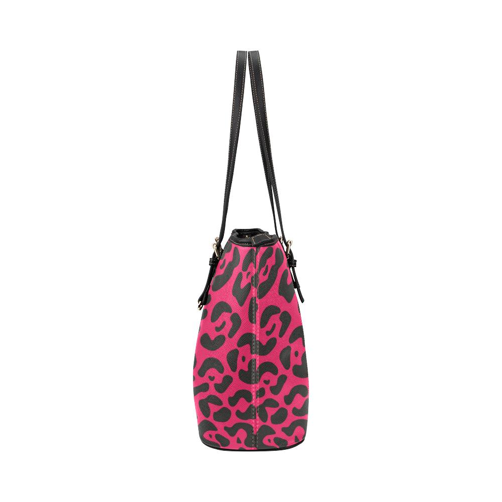 Cheetah Pink Print Pattern Leather Tote Bag