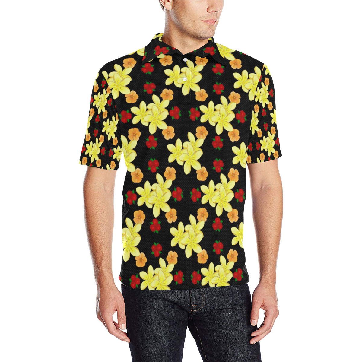 Yellow Plumeria Pattern Print Design PM04 Men Polo Shirt