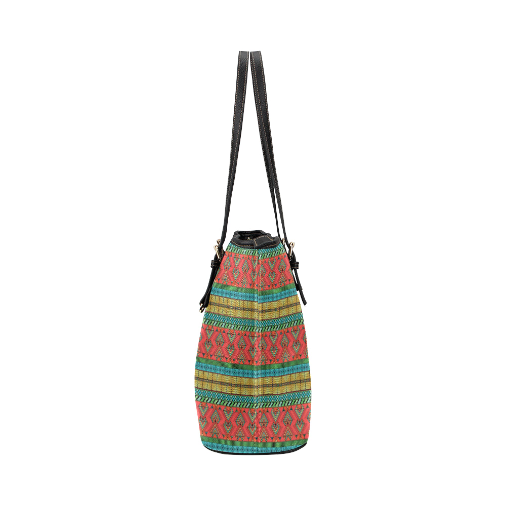 African Colorful Zigzag Print Pattern Leather Tote Bag