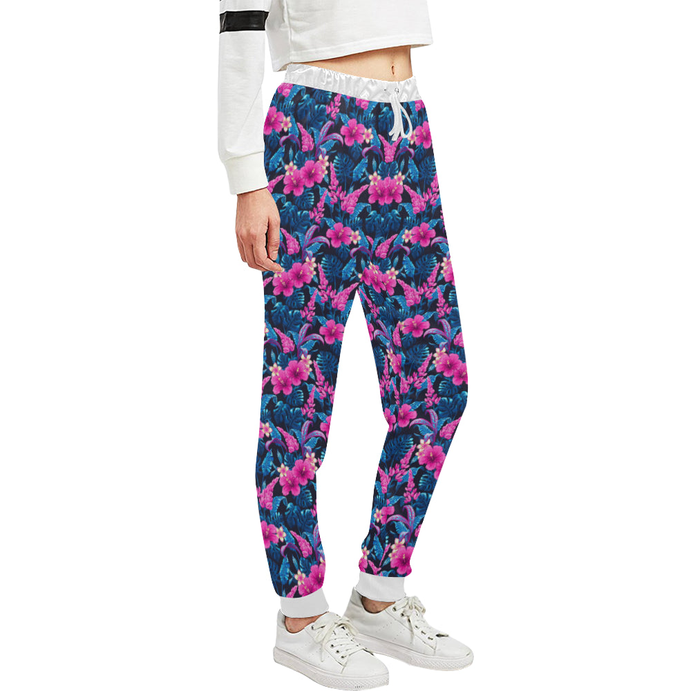 Tropical Folower Pink Themed Print Unisex Sweatpants