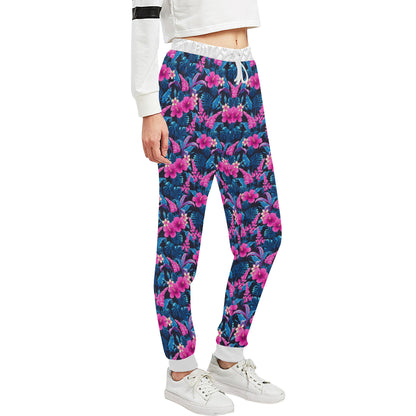 Tropical Folower Pink Themed Print Unisex Sweatpants