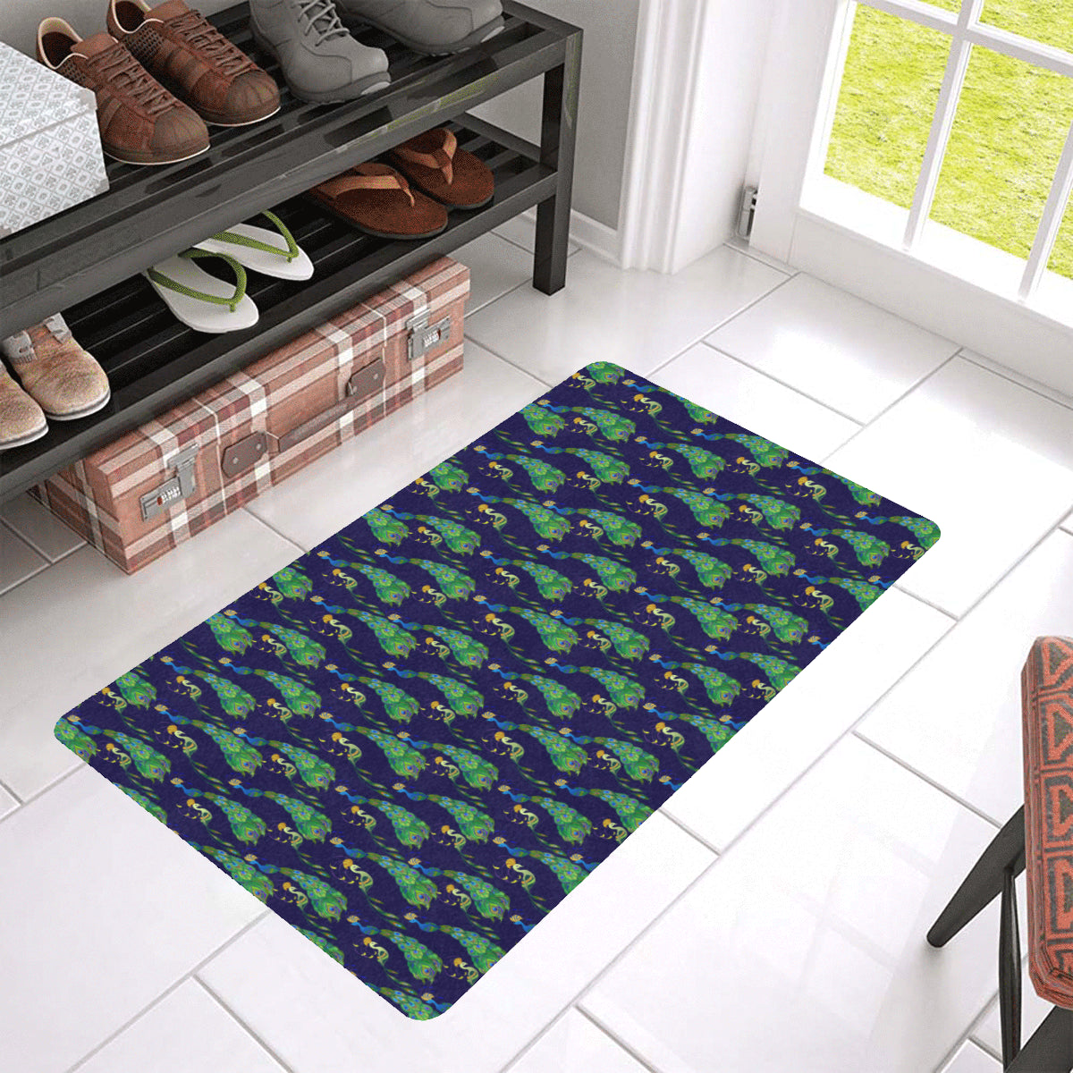Peacock Art Design Print Rubber Doormat