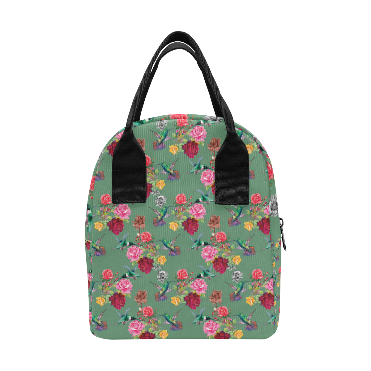 Hummingbird with Rose Themed Print Insulated Lunch Bag