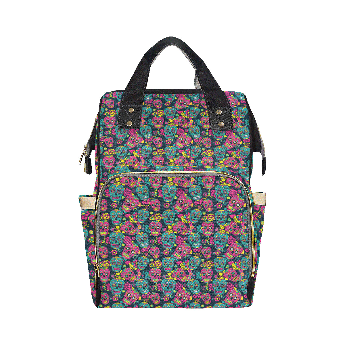 Sugar Skull Floral Design Themed Print Diaper Bag Backpack