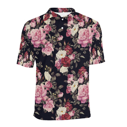 Rose Pattern Men Polo Shirt