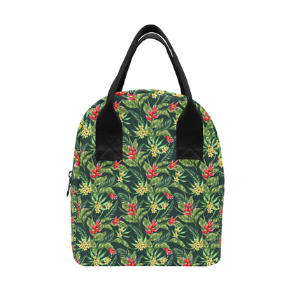 Tropical Folower Red Heliconia Print Insulated Lunch Bag