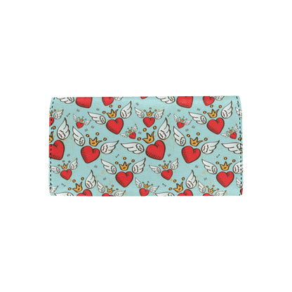 Angel Wings Heart Pattern Print Design 02 Women's Trifold Wallet